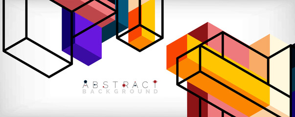Aufkleber - Abstract background. 3d cubes, cubic elements and blocks. Techno or business concept for wallpaper, banner, background, landing page