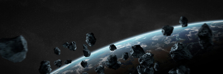Leinwandbilder - Panoramic space planets background. Panorama of distant solar system with exoplanets 3D rendering elements of this image furnished by NASA
