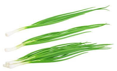 Wall Mural - Set of a fresh green onion isolated on white background.