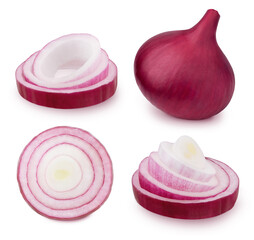 Wall Mural - Collection of a red onion isolated on white background.