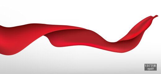Red silk blown on white background.Red flying silk fabric in the air. Vector Flying satin.