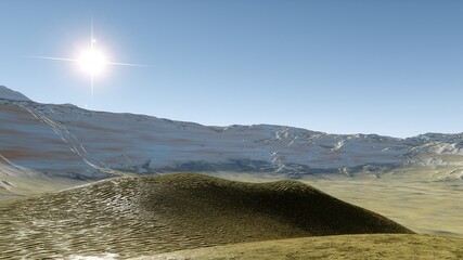 Wall Mural - beautiful view from an exoplanet, a view from an alien planet, a computer-generated surface, a fanta
