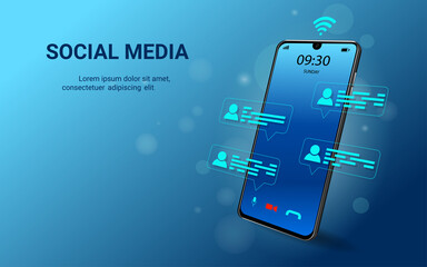 Poster - Chatting and communication on Social media apps with smartphone technology connect database digital cyber process. Social distancing. Social network concept. vector illustration