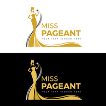 Miss Pageant Logo - Yellow Gold And Black The Beauty Queen Pageant In Long Evening Gown Wearing A Crown And Hand Hold Star Vector Design