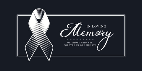 Wall Mural - in loving memory of those who are forever in our hearts text and abstract line drawing ribbon sign i