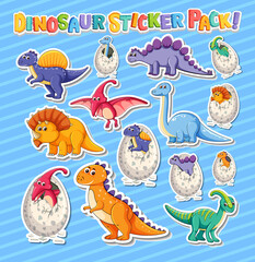 Sticker - Sticker set with different types of dinosaurs cartoon characters