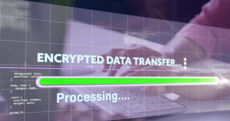 Poster - Animation of data processing over woman using computer