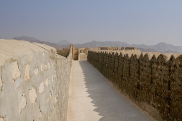 Wall Mural - Landscape view of walkway on the ramparts at Miri fort, inside ancient Ranikot fortress known as the Great Wall of Sindh in Jamshoro, Sindh, Pakistan