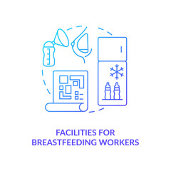 Sticker - Facilities for breastfeeding workers blue gradient icon. Express and pump breast milk abstract idea thin line illustration. Lactation room at work. Vector isolated outline color drawing.