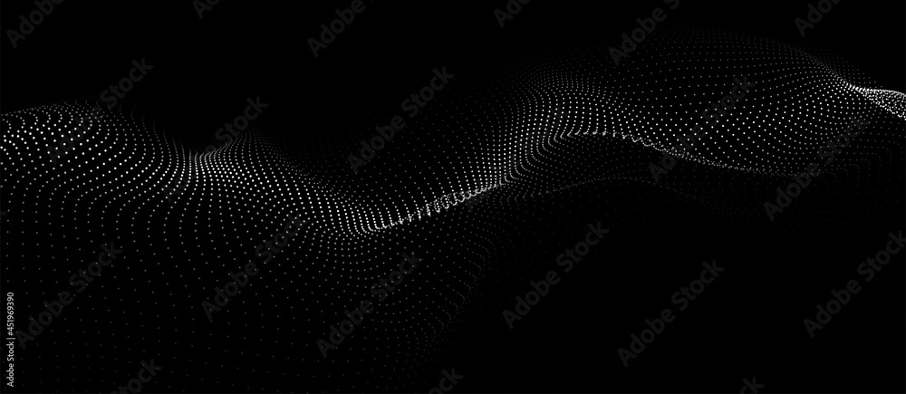 Digital dynamic wave of particles. Vector abstract black futuristic background. Big data visualization. - obrazy, fototapety, plakaty 