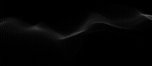 Digital Dynamic Wave Of Particles. Vector Abstract Black Futuristic Background. Big Data Visualization.