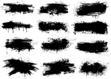 Ink Splashes Brush Strokes - Black Abstract Illustrations Isolated On White Background As A Source For Your Graphic Projects, Vector