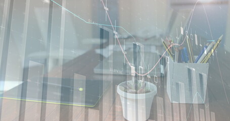 Poster - Work desk in an office and graphs 4k