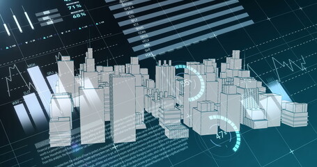 Leinwandbilder - Graphs and virtual buildings in a city