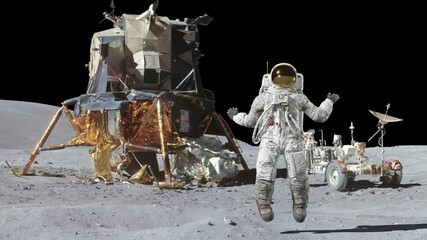 Wall Mural - astronaut jumping on the moon. 3d rendering.