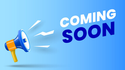 Coming soon banner with megaphone. Vector illustration.