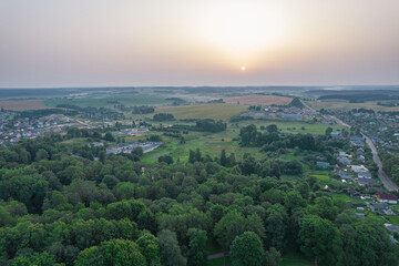 Dawn over the park in Novogrudok from the castle hill