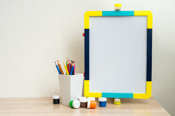 Wall Mural - Student school desk mock up with colorful office supplies Back to school 