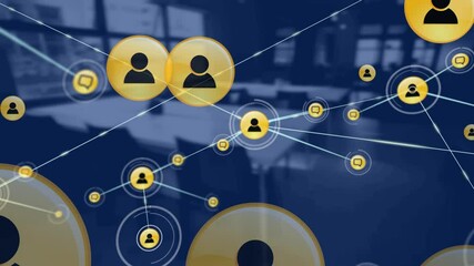 Poster - Animation of network of connections with icons over office