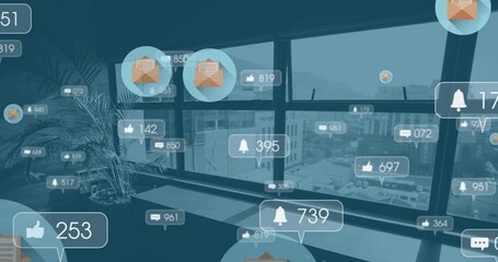 Poster - Animation of moving icons over office