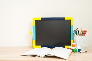 Wall Mural - Student school desk mock up with colorful office supplies Back to school 