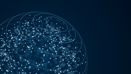 Futuristic sphere of particles and lines. Network connection big data. Abstract technology background. 3d rendering.