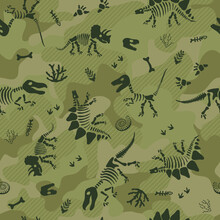 Seamless Camouflage Print With Dinosaur Bones.