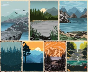 Sticker - Beautiful nature landscapes colorful posters