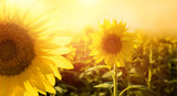 Fototapeta Kwiaty - słoneczniki kwiaty w promieniach słońca