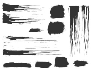 Wall Mural - vector hand drawn ink design elements. dry brush strokes and rectangles. artistic set of grunge blac