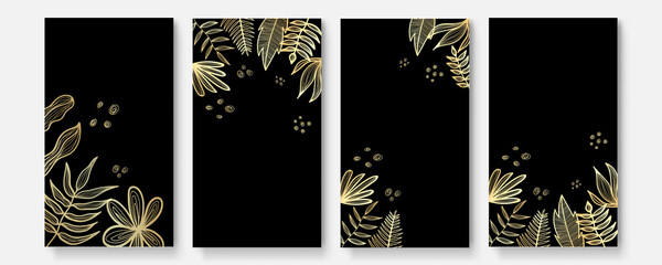 minimalist gold floral on black background
