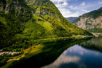 Famous Lake Hallstatt in Austria on a sunny day - travel photography