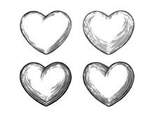 Hand Drawn Decorative Heart. Black Vintage Engraving Illustration Isolated On A White Background. For Poster, Info Graphic. Hand-drawn Illustration In Retro Engraving Style. Valentine's Day Concept. 