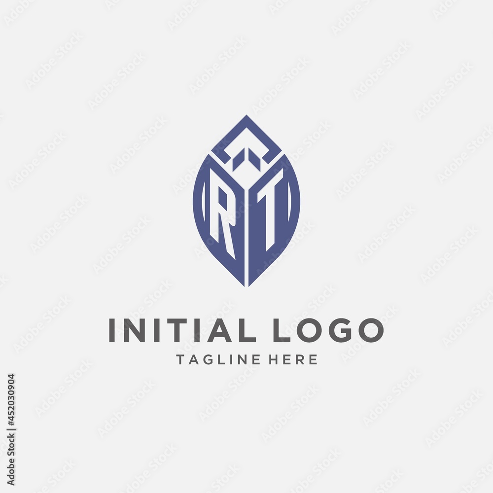 RT logo with leaf shape, clean and modern monogram initial logo design ...