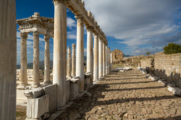 Wall Mural - Columns of the Roman Temple of Trajan in the ruins of the ancient city of Pergamum known also as Pergamon, Turkey.