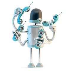 Poster - Robot with phone tubes. Telecommunication concept. 3D illustration. Isolated