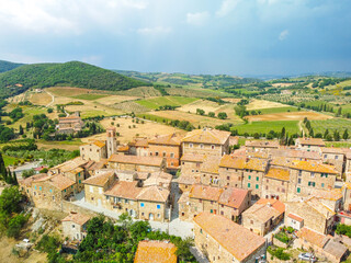 Sticker - Siena, Italy - aerial panorama of the valleys and towns of the Crete Senesi in Tuscany