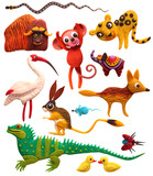 Fototapeta Dinusie - set of funny animals, plasticine, volumetric