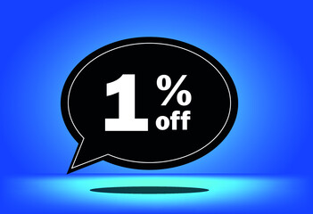 1% off - black and blue floating balloon - with blue background - banner for discount and reduction promotional offers