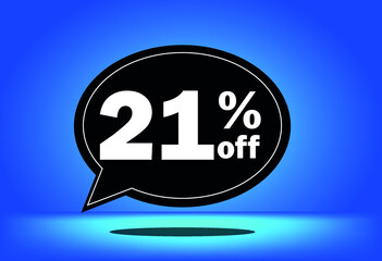 21% off - black and blue floating balloon - with blue background - banner for discount and reduction promotional offers