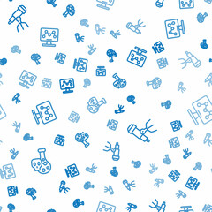 Poster - Set line Test tube with toxic liquid, Telescope and Genetic engineering on seamless pattern. Vector