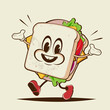 funny sandwich cartoon illustration in retro style