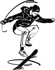 Wall Mural - the vector sketch of the player on a skateboard