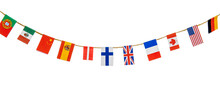 Garland With Flags Of Different Countries On White Background