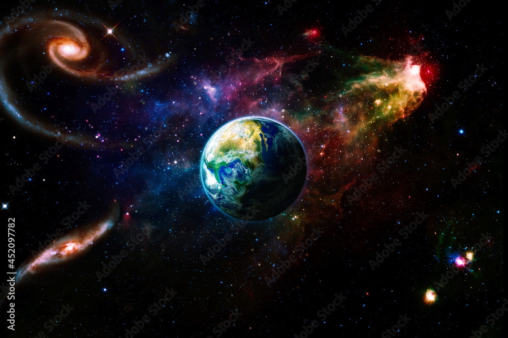 Planet Earth in dark outer space. View of the earth from the moon ...