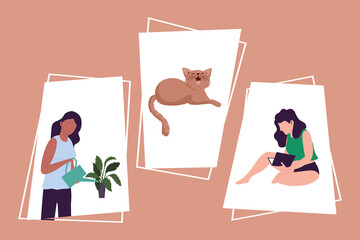 Wall Mural - two girls and cat