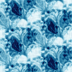 Wall Mural - Cyanotypes blue white botanical linen texture. Faux photographic floral sun print effect for trendy out of focus fashion swatch. Mono print flower in 2 tone color. High resolution repeat tile. 