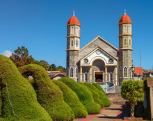 Catholic Church With A Park In Zarcero, Costa Rica