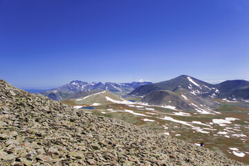 Wall Mural - Amazing scenery of the mountain ranges in Georgia under blue sky