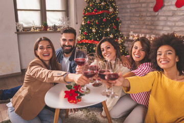 Wall Mural - Friends making a toast on Christmas day